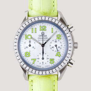 オメガ スピード ダイヤベゼル　グリーン革 シェルグリーンアラビア 3835.72.35 コピー 時計